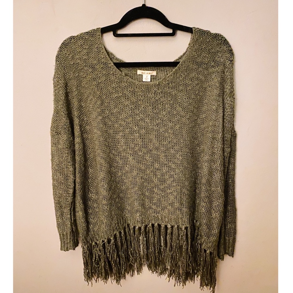 Green Knit Fringe Sweater